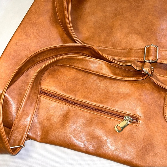 Vegan Leather Oversized Backpack- Convertible Laptop Travel Bag‎ Camel NEW - Picture 13 of 16